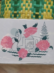 Tranh Hannah Budd Riso Pink/green swan