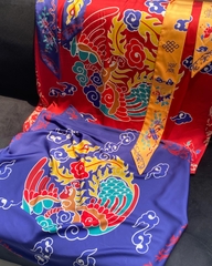 Khăn lụa vuông Huế motif đỏ Mai Lê