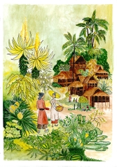 Tranh Ly Vũ A3 Northern Village in Vietnam (Làng quê Vùng Cao phía bắc Việt Nam)