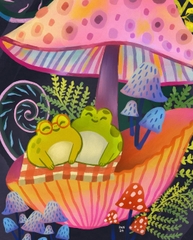 Tranh A4 Pan frogs and mushrooms