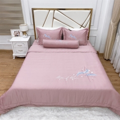 Bộ chăn ga gối phi lụa chần phủ 5 món