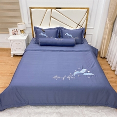 Bộ chăn ga gối phi lụa chần phủ 5 món