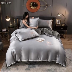 Bộ chăn ga gối phi lụa thêu