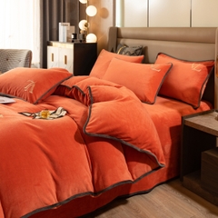 Bộ chăn ga gối nỉ nhung thêu nổi LV sang trọng