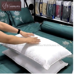 [Chính hãng Nishikawa] Gối Đầu Nishikawa Bông tinh khiết Microfiber Cao Cấp Trắng Êm Ái Thoáng Mát VuaChanGa