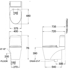 Bàn cầu 2 khối nắp đóng êm Riviera C13527