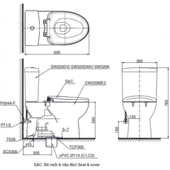 Bồn Cầu TOTO CS320DRT10 Nắp TC395VS 2 Khối