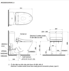 Bồn Cầu Điện Tử TOTO MS889DRW11 Nắp Tự Động Đóng Mở