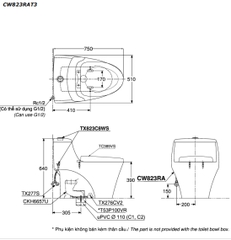 Bồn Cầu 1 Khối Kèm Nắp Đóng Êm  Toto  CW823RAT3