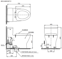 Bồn Cầu 1 Khối Kèm Nắp Đóng Êm  Toto  MS188VKT3