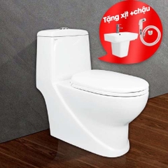 Bồn Cầu 1 Khối Viglacera V38  (Chậu VI50 + Xịt VG826)