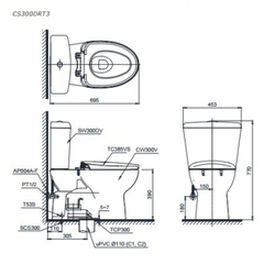 Bồn Cầu Hai Khối TOTO CS300DRT3 Nắp TC385VS