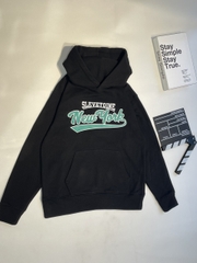 Áo Hoodie unisex form rộng có mũ chất bỉ bông - Đen