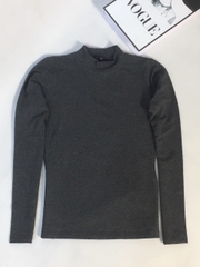 Áo giữ nhiệt nữ màu trơn, áo thun giữ nhiệt nữ dài tay trơn cổ tròn 3 phân màu cơ bản - Xám đậm