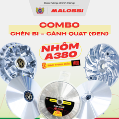 Combo chén bi cánh quạt nhôm A380 bạc thau dầu mod bẻ độ Malossi tem màu đen dành cho Honda