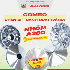 Combo chén bi cánh quạt nhôm A380 Malossi tiêu chuẩn zin tem màu vàng dành cho Honda