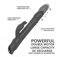 Máy Rung Tai Thỏ Đen Huyền Bí Có Hạt Xoay Kích Thích - Rabbit Black Pro - Phiên Bản Hot Nhất Drywell