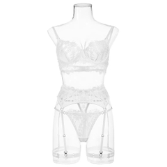 Bộ Ren Trắng Mềm Nhìn Xuyên Qua Cám Dỗ Bốn Mảnh Nội Y Push-Up Garter