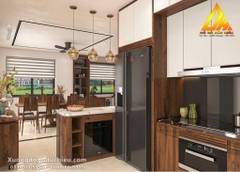 Combo phòng khách + bếp gỗ óc chó