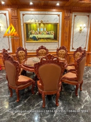 Bàn Ăn Tròn 8 Ghế bọc đệm Luxury