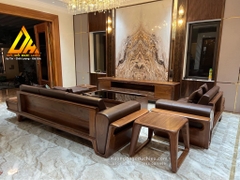 Combo Sofa Kệ Tivi Vách gỗ Óc Chó
