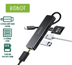 HUB CHUYỂN ĐỔI ĐA NĂNG 5 TRONG 1 ROBOT HT240S TỪ CỔNG TYPE-C SANG CỔNG USB 3.0/ HDMI/ SD/ MICRO SD 