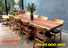 Bàn ghế  ăn gỗ nguyên tấm HA607