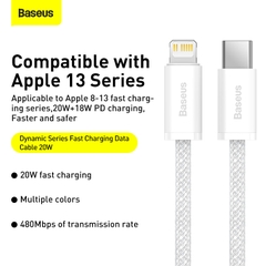 Cáp Sạc Baseus Dynamic 20W Type-C to Ln | Sạc Nhanh PD, Bện Dù Chống Gãy Gập