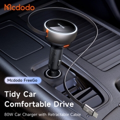 Tẩu Sạc Mcdodo FreeGo 80W Kèm Cáp Rút | 3 Cổng Sạc Gồm Type-C + USB và Cáp Type-C