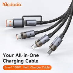 Cáp Sạc Nhanh Mcdodo USB / Type-C to M+L+C 6-in-1 100W Transparent Cable with Charging Light