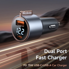 Tẩu Sạc Ô Tô Mcdodo 75W | Type-C 45W + USB 30W, Có LED Hiển Thị, Hỗ Trợ SFC