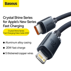 Cáp Sạc Baseus Crystal Shine 20W Type-C to Ln | Sạc Nhanh PD, Bện Vải Siêu Bền