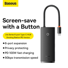 Hub Chuyển Đổi Baseus Lite 6 In 1 |  Type-C to HDMI 4K USB3.0 & Khe Thẻ Nhớ SD/TF [Phiên bản PD]