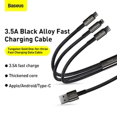 Cáp sạc 3 đầu siêu bền Baseus Tungsten Gold Series 3 in 1 (USB to Type C/ Lightning/ Micro USB, 3.5A Fast Charging & Data Cable )