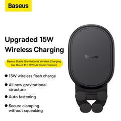 Giá Đỡ Điện Thoại Kèm Sạc Không Dây Baseus 15W | Kẹp Cửa Gió, Kẹp Tự Động Bằng Trọng Lực