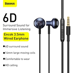 Tai Nghe Có Dây Baseus H19 Jack 3.5mm | Âm Thanh Vòm 6D Sống Động, Có Mic