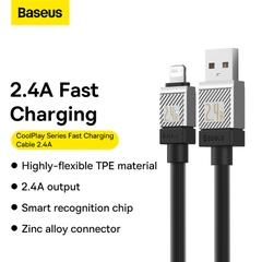 Cáp Sạc Baseus CoolPlay 2.4A USB to Ln | Đầu Hợp Kim Kẽm, Dây TPE Dày 6mm Cao Cấp
