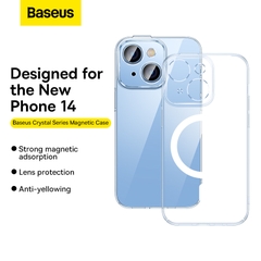 Ốp Lưng Baseus Crystal cho iP14 (Magnetic/Siêu Mỏng) | Kèm Cường Lực, Trong Suốt Chống Ố Vàng