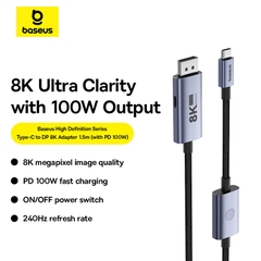 Cáp Xuất Hình Baseus High Definition Type-C to DP 8K | Chuyên Đồ Họa & Gaming 240Hz, Sạc Nhanh 100W