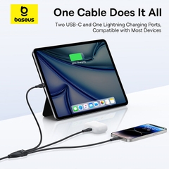 Cáp Sạc Đa Năng Baseus Flash 3 100W Type-C to C+C+L | Sạc Cùng Lúc Laptop & 2 Điện Thoại