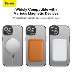 Ốp Lưng Baseus iP14 Magnetic Frame Series | Chống Ố Vàng, Kèm Kính Cường Lực, Viền Đen