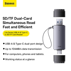 Đầu Đọc Thẻ Nhớ SD/TF Baseus Lite | Vỏ Kim Loại, Có Nắp Chống Bụi & Đèn Báo, Cổng USB & Type-C