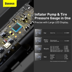 Máy Bơm Lốp Ô Tô Mini Baseus | Bơm Nhanh 15s, Tự Ngắt Áp Suất, Màn Hình LED, Kèm Đầu Nối
