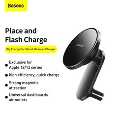 Đế Sạc Nhanh Không Dây Ô Tô Baseus Big Energy 15W | Giá Đỡ Hít Nam Châm, Kèm Đế Gắn Taplo & Cửa Gió