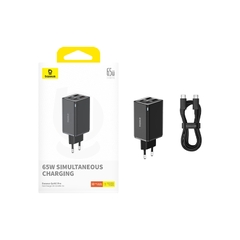 Cốc Sạc Baseus GaN6 Pro 65W 4 Cổng | 2 Type-C + 2USB, Sạc Nhanh Điện Thoại, BPS 3.0, Kèm Cáp 100W