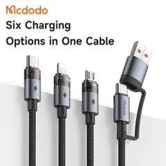 Cáp Sạc Nhanh Mcdodo USB / Type-C to M+L+C 6-in-1 100W Transparent Cable with Charging Light