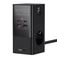 Bộ Sạc Nhanh OS-Baseus PowerCombo Tower Digital PowerStrip 3AC+2U+2C 35W (Chân cắm tròn, chiều dài dây 1.5m)