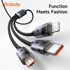 Cáp Sạc Nhanh Mcdodo USB to M+L+C 3-in-1 6A Transparent Cable with Charging Light