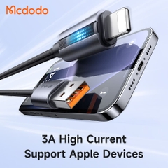 Cáp Sạc Mcdodo USB to Ln 3A | Có Đèn LED "Hơi Thở" Báo Sạc Độc Đáo, Dây Dù, Vỏ Hợp Kim