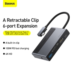 Hub Kẹp Baseus Magic Multifunctional 6 in 1 | Công Tắc Riêng, HDMI 4K@60Hz, Sạc PD 100W
